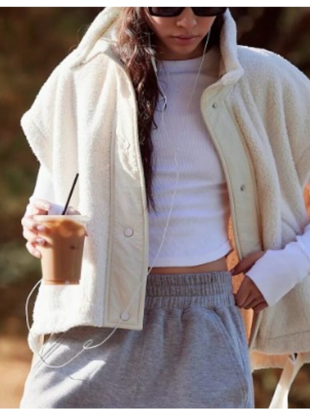 Free People Movement Women’s Cream Sherpa Snap-Front Vest Jacket